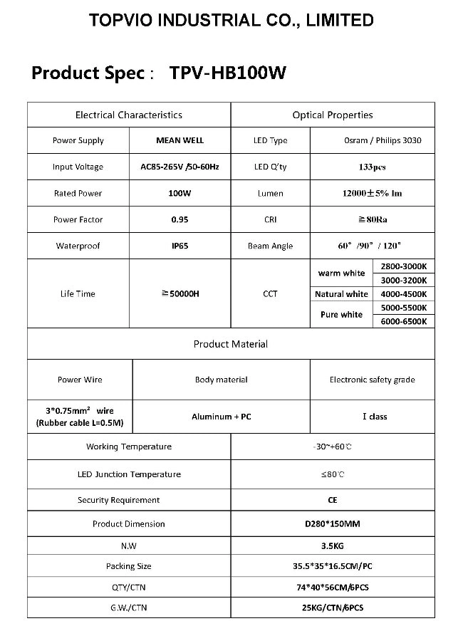 60W 100W 150W 200W UFO Warehouse LED Industrial High Bay Light